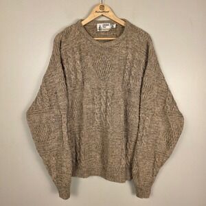 London Fog Mens Tan Cable Knit Alpaca Blend Sweater XL Made in USA